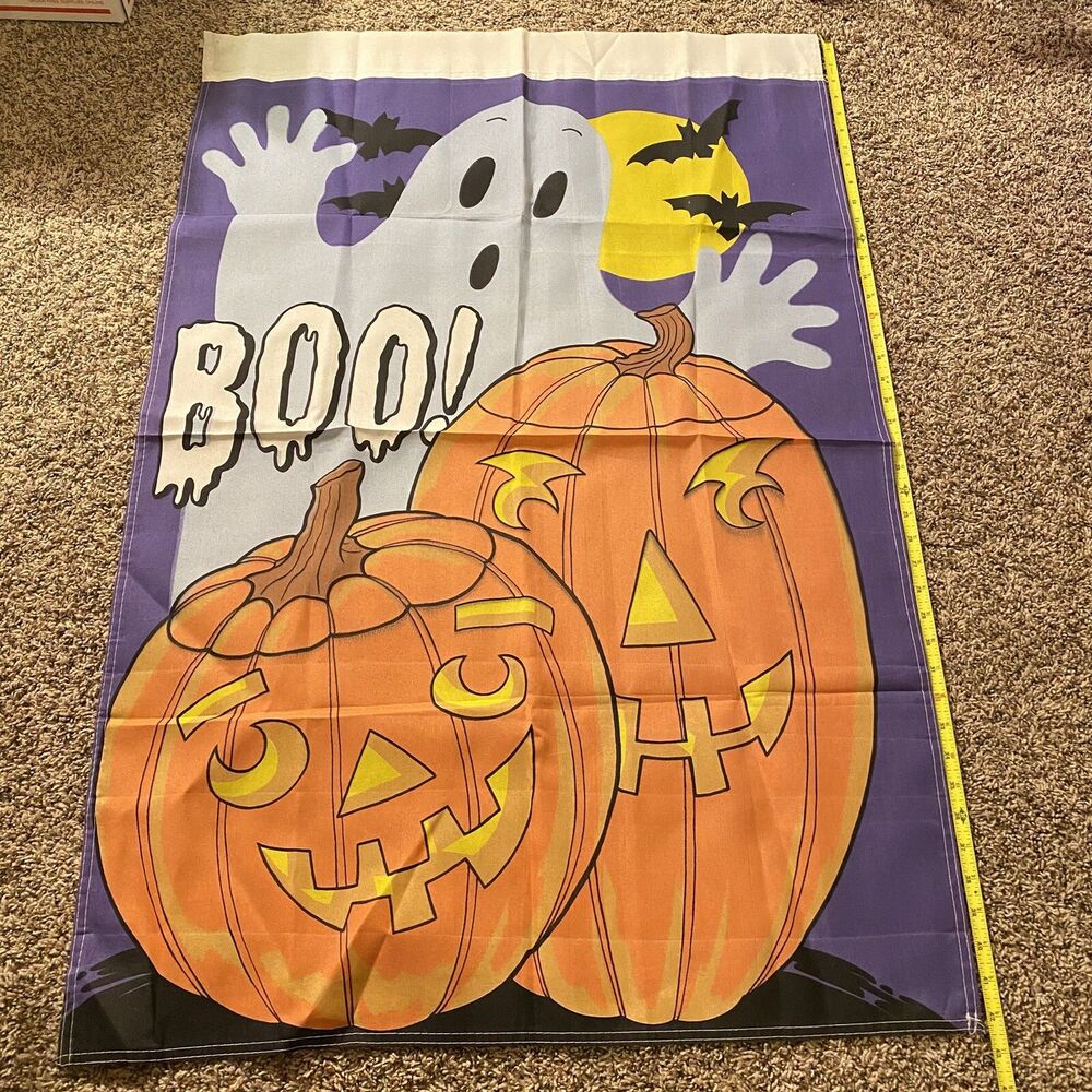 Halloween Garden Flag 28x42 Ghost Jack O Lantern Pumpkin BOO Polyester